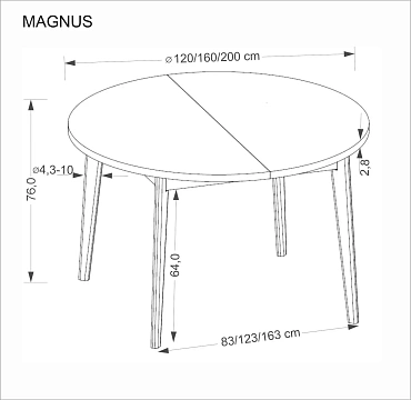 Стол обеденный HALMAR MAGNUS дуб натуральный 120-200/120