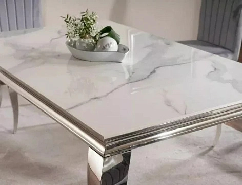 Стол обеденный SIGNAL PRINCE Ceramic Calacatta белый/хром 180/90