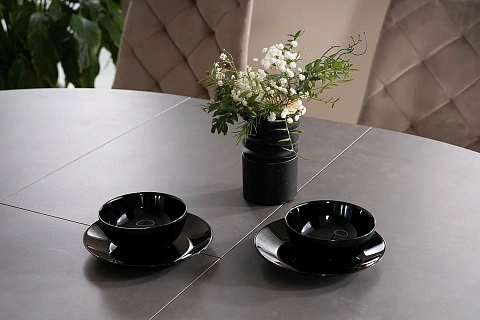 Стол обеденный SIGNAL PORTO Ceramic темно-серый мрамор/черный мат 120-160/120