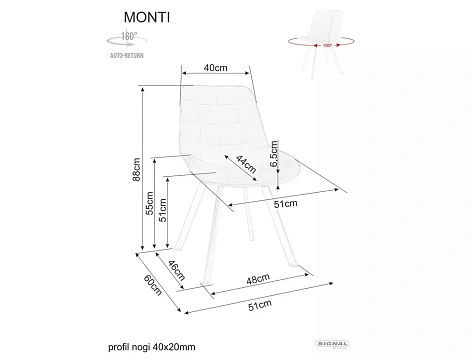 Стул SIGNAL MONTI Velvet Bluvel 14 серый/черный, поворотный