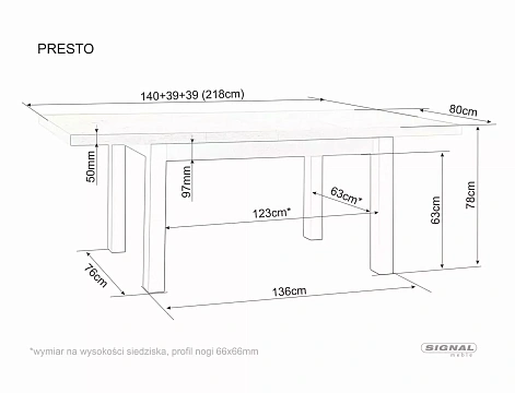 Стол обеденный SIGNAL PRESTO кашемир/дуб кремона 140-218/80