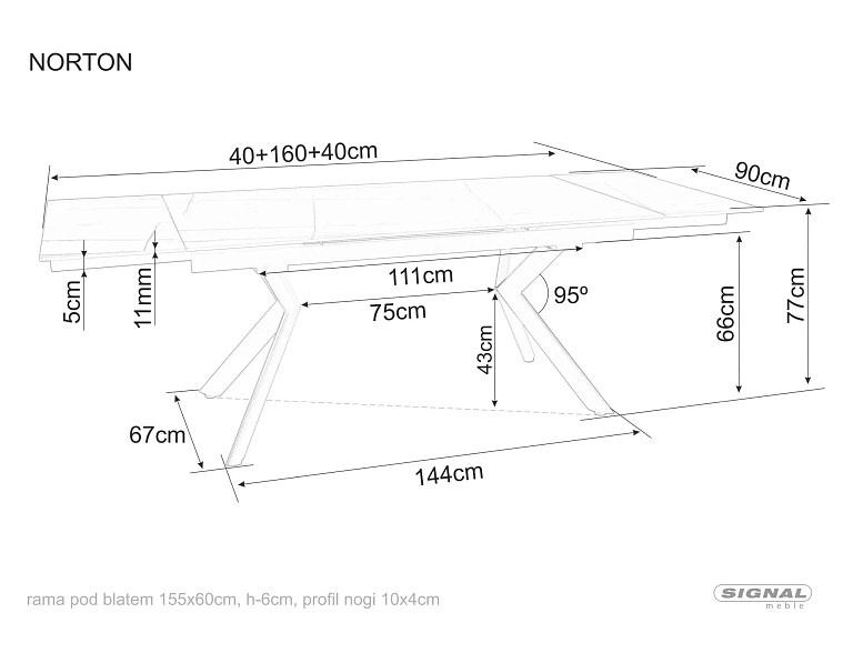 Стол обеденный SIGNAL NORTON черный/черный 160-240/90