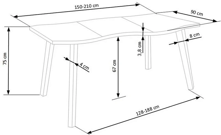 Стол обеденный HALMAR DICKSON дуб/черный 150-210/90