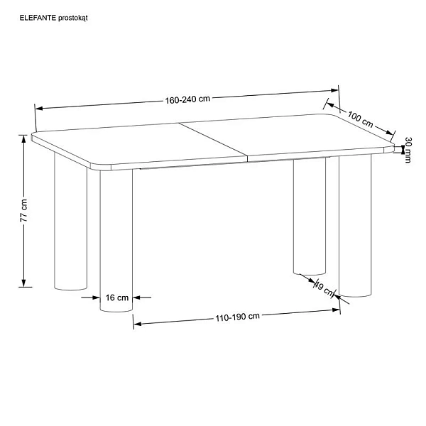 Стол обеденный HALMAR ELEFANTE PROSTOKAT дуб натуральный 160-240/100