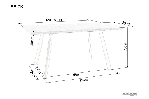 Стол обеденный SIGNAL BRICK дуб артизан/черный 120-160/80